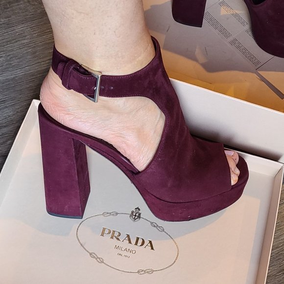 PRADA calzature donna suede shoes ankle strap platform sandal open toe 8.5/39 - Picture 5 of 16